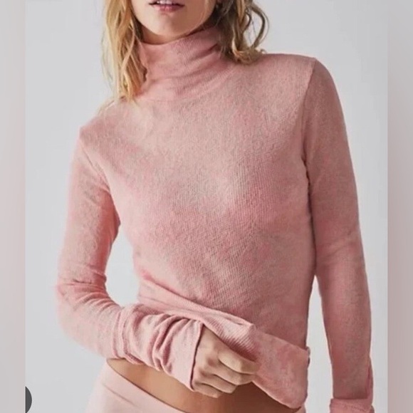 Free People Coral You and I long sleeve Turtleneck Thermal Printed Top | L - Picture 4 of 4